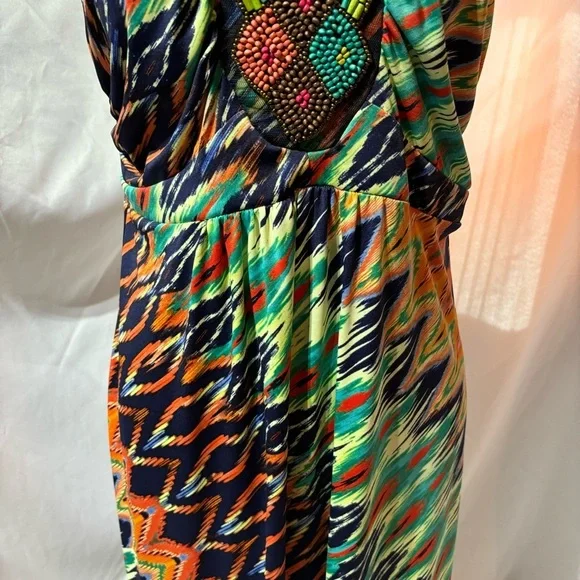 NY Collection Multi color Sleeveless Maxi Dress, Size:L